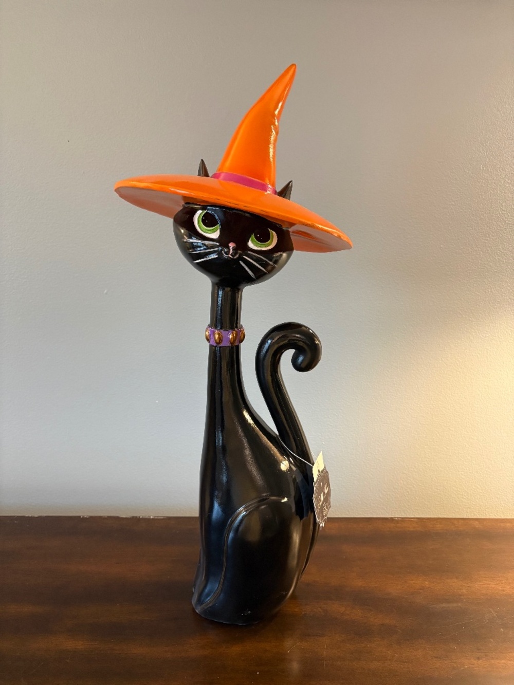 Bella Lux Halloween Black Cat Figurine with Orange Hat Almost 2 FEETTALL- HUGE